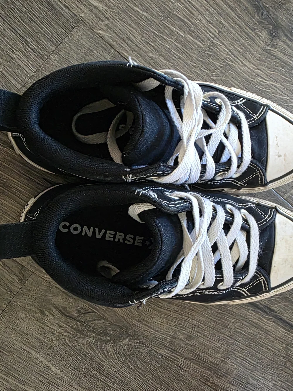 Kids Black High-Top Canvas Sneakers with White Laces